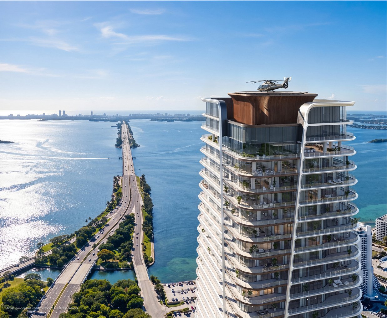 Anantara Residences Miami — tower exterior with rooftop helipad